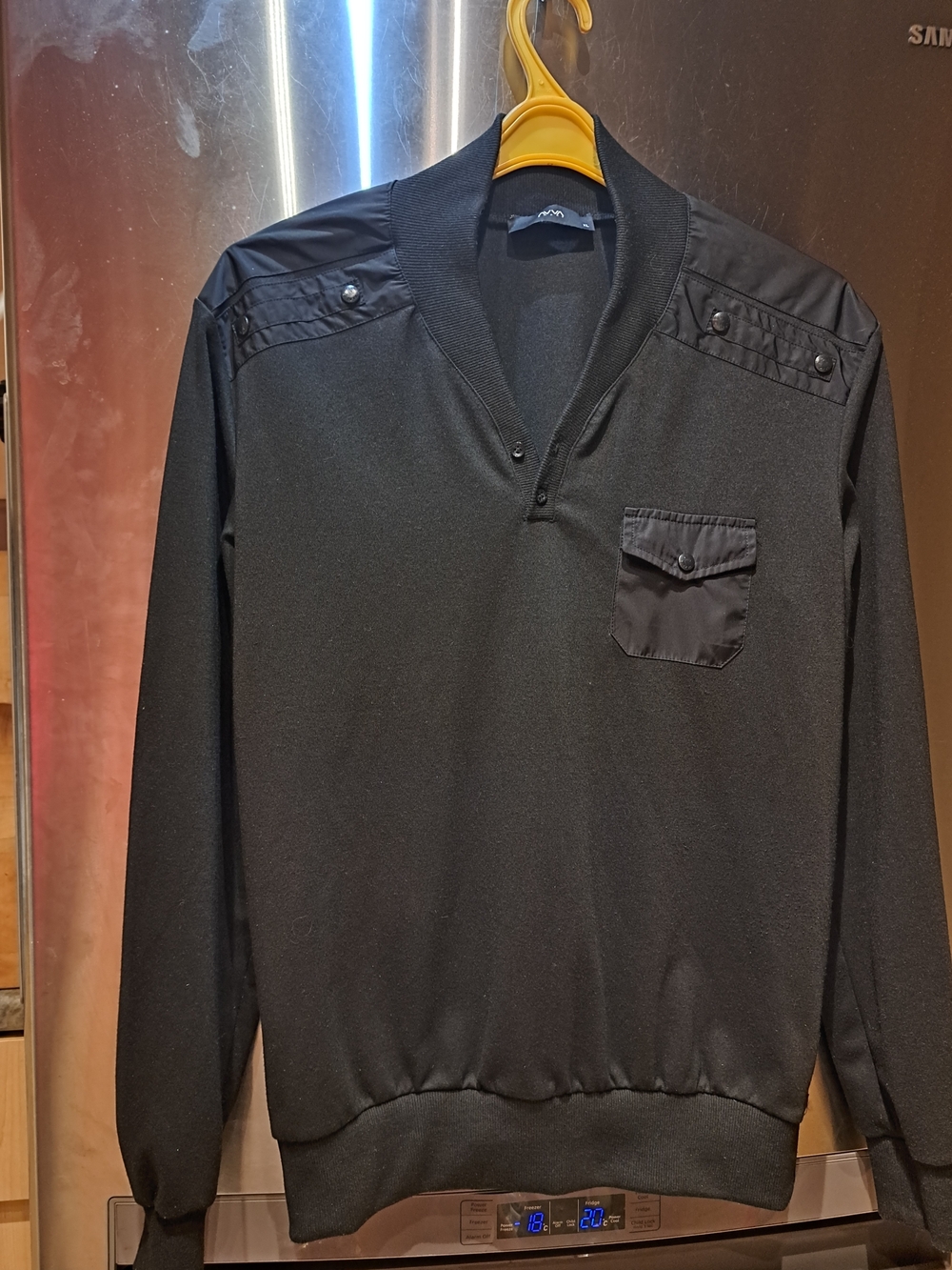Black Casual Pullover with Snap Pocket